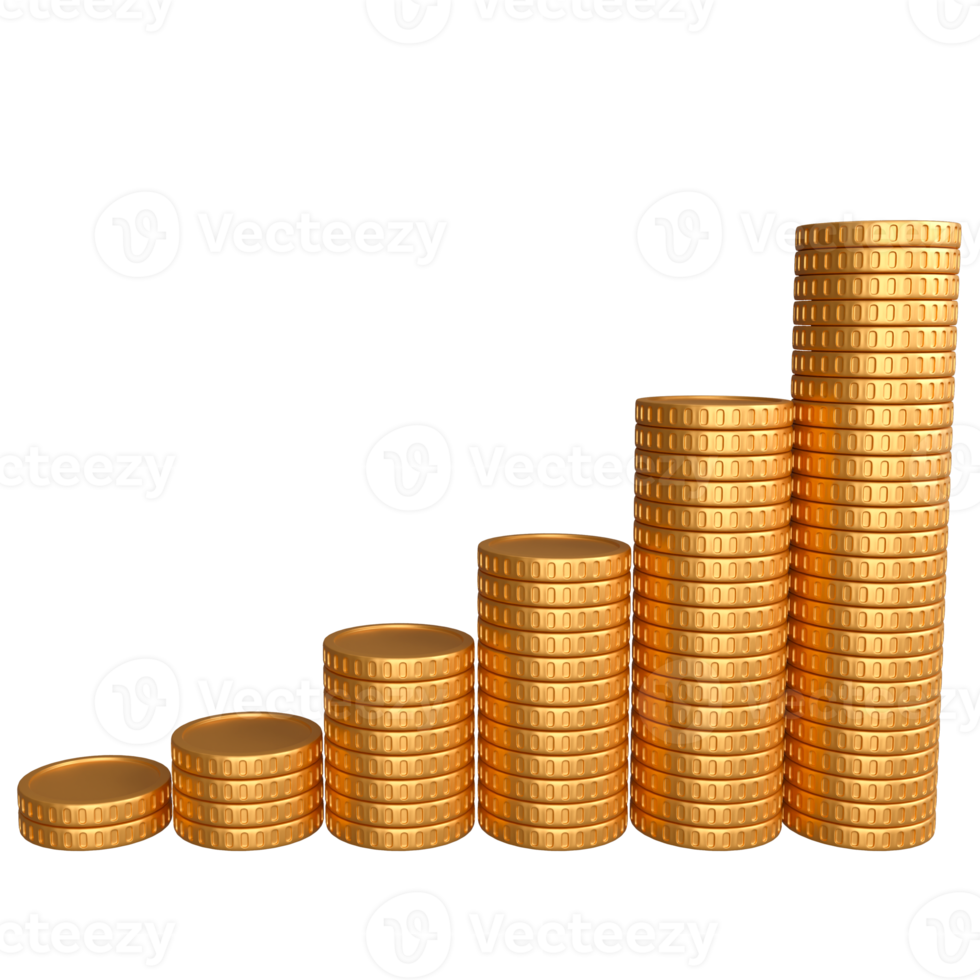 Pila de monedas de renderizado 3d, concepto financiero 3d png