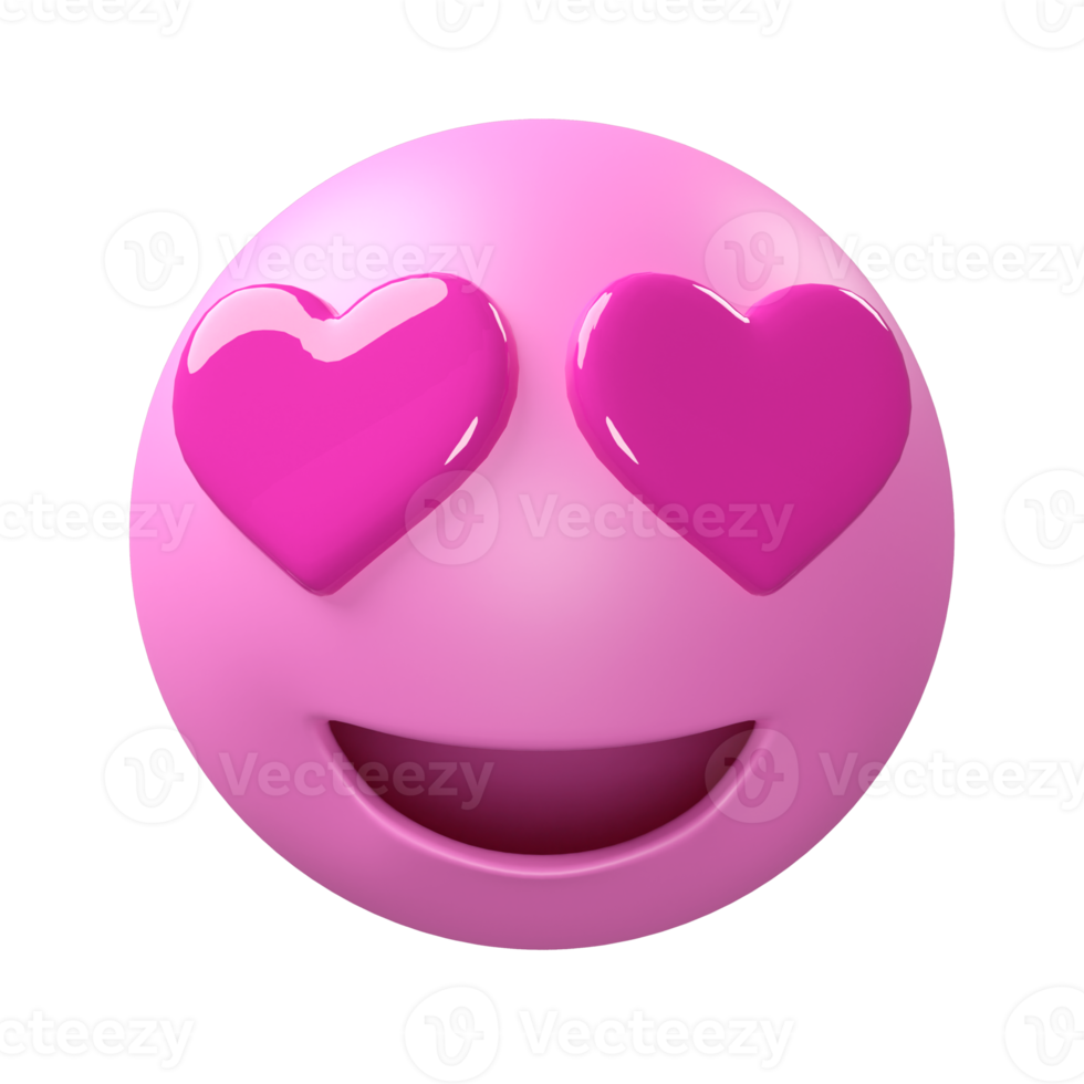 rendu 3d tomber amoureux emoji vue de face, icône emoji 3d png