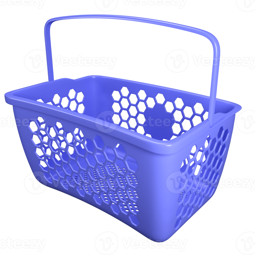 3D rendering shopping blue basket , cartoon design , 3D icon illustration png