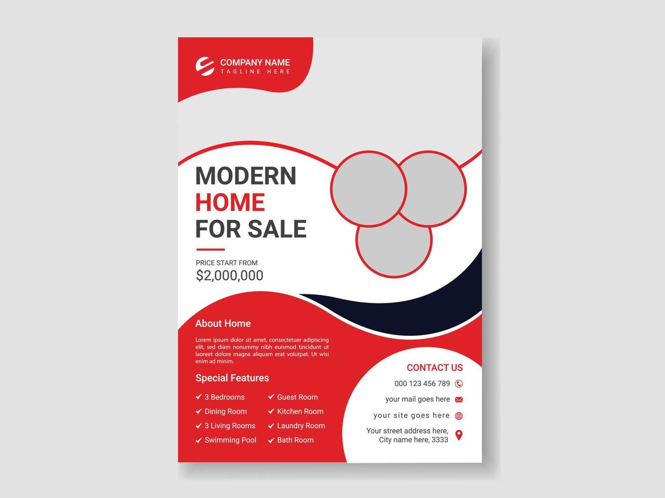 Real estate home sale flyer, modern home sale flyer or poster template vector