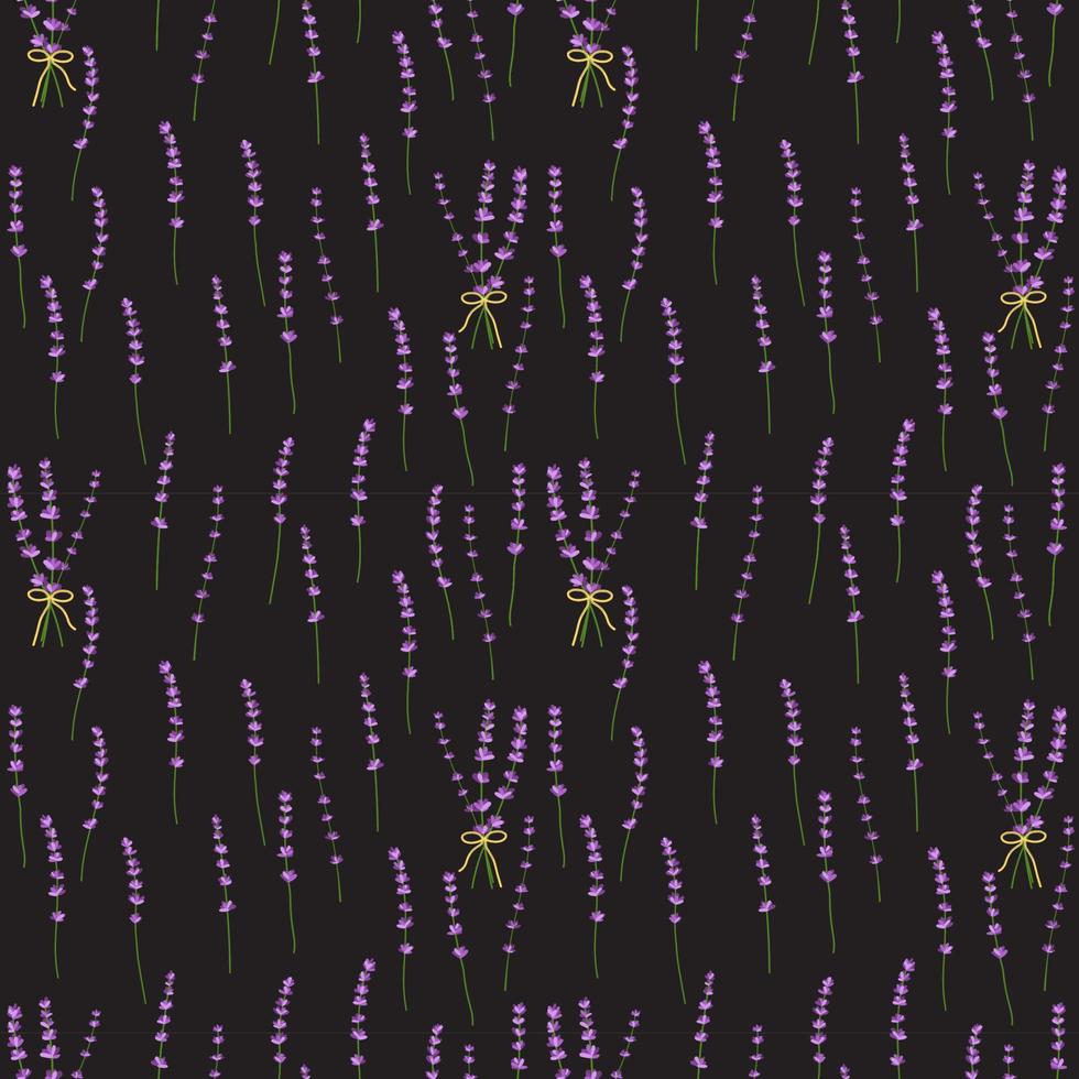 Seamless pattern lavender flowers pattern on black background.Floral vector pattern