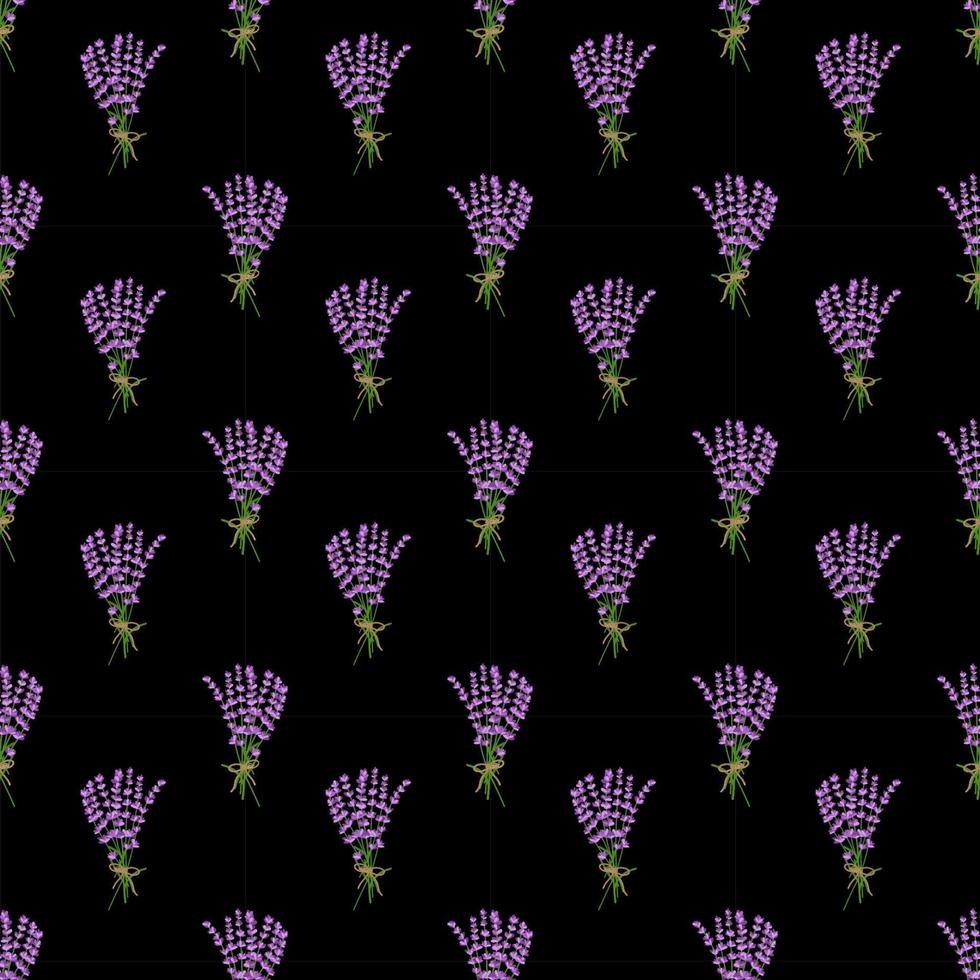 patrón de flores de lavanda de patrones sin fisuras sobre fondo negro.patrón de vector floral