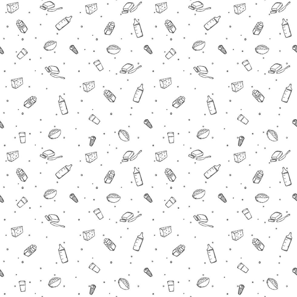 seamless milk production pattern. vector doodle illustration with milk products icon. pattern with milk food