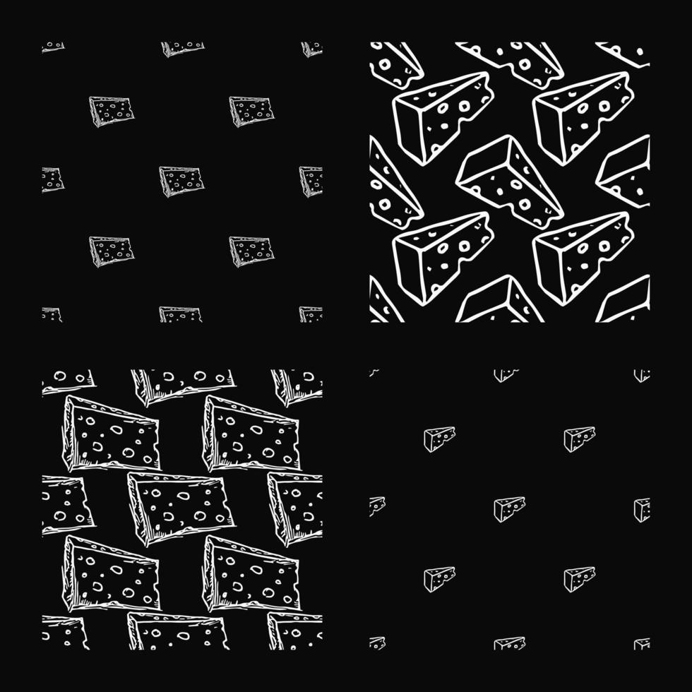 set of different seamless cheese patterns. doodle vector cheese background