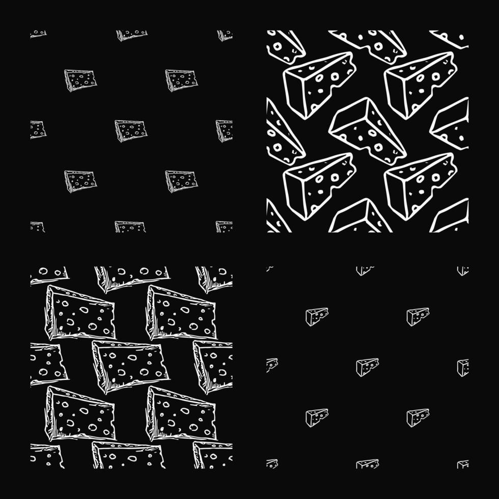 set of different seamless cheese patterns. doodle vector cheese background