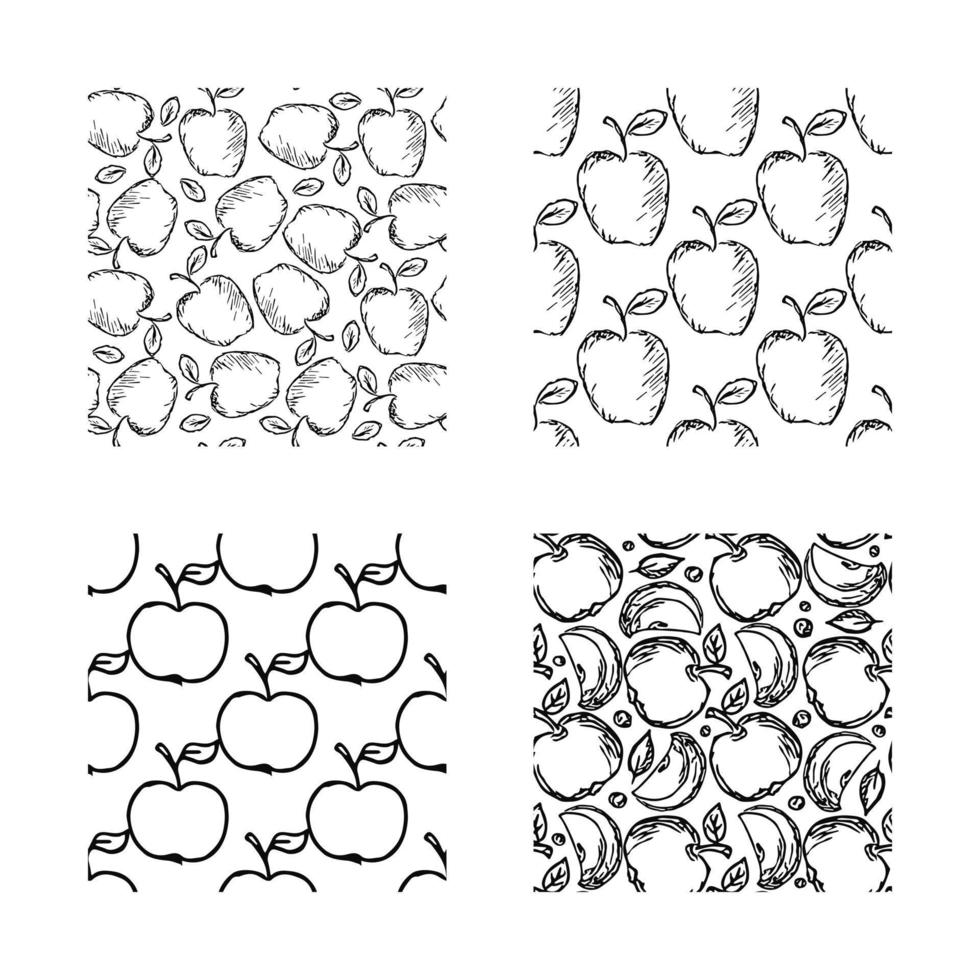 set of different seamless apple patterns. doodle vector apple background