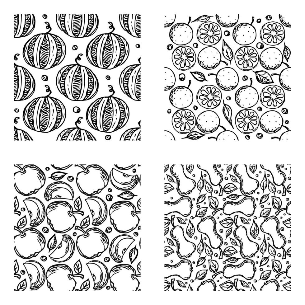 set of different seamless fruit patterns. doodle vector fruit background