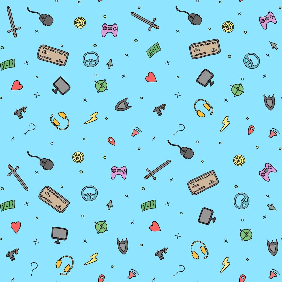 Seamless gaming background. seamless pattern with doodle gaming icons. gaming vector icons