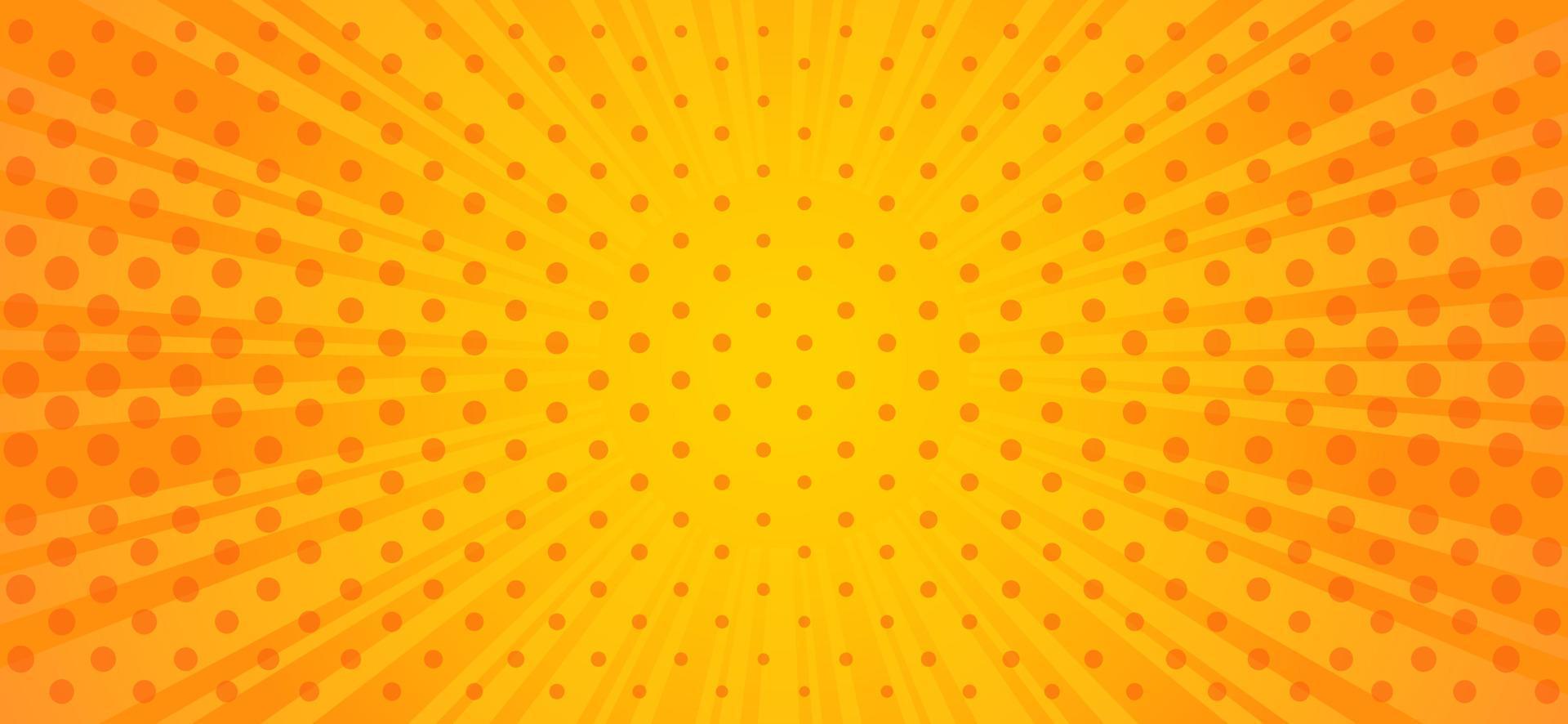 Rectangular orange background with yellow rays and dots. vector