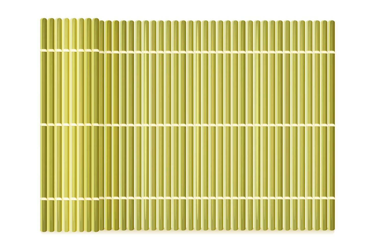 Green bamboo rug twisted into roll, top view. Asian straw mat for sushi. vector