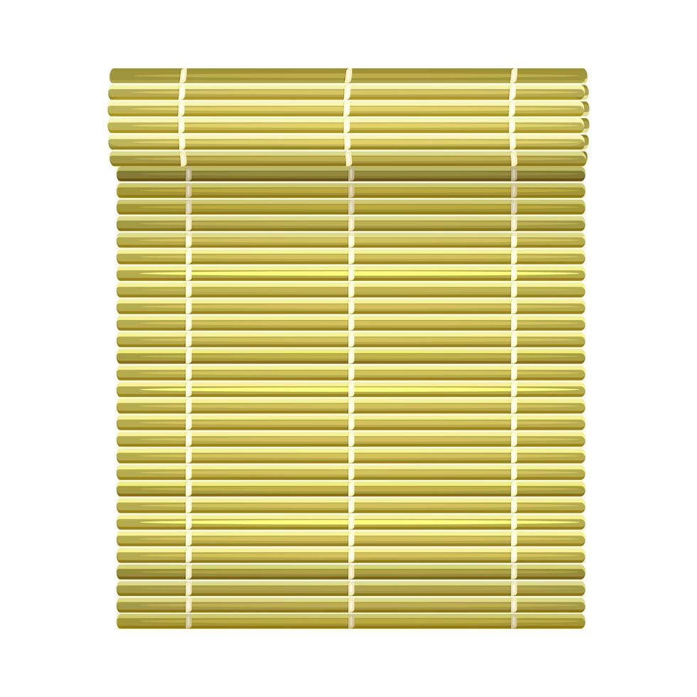 Bamboo rug unfolds vertically from roll. Straw Chinese mat. vector