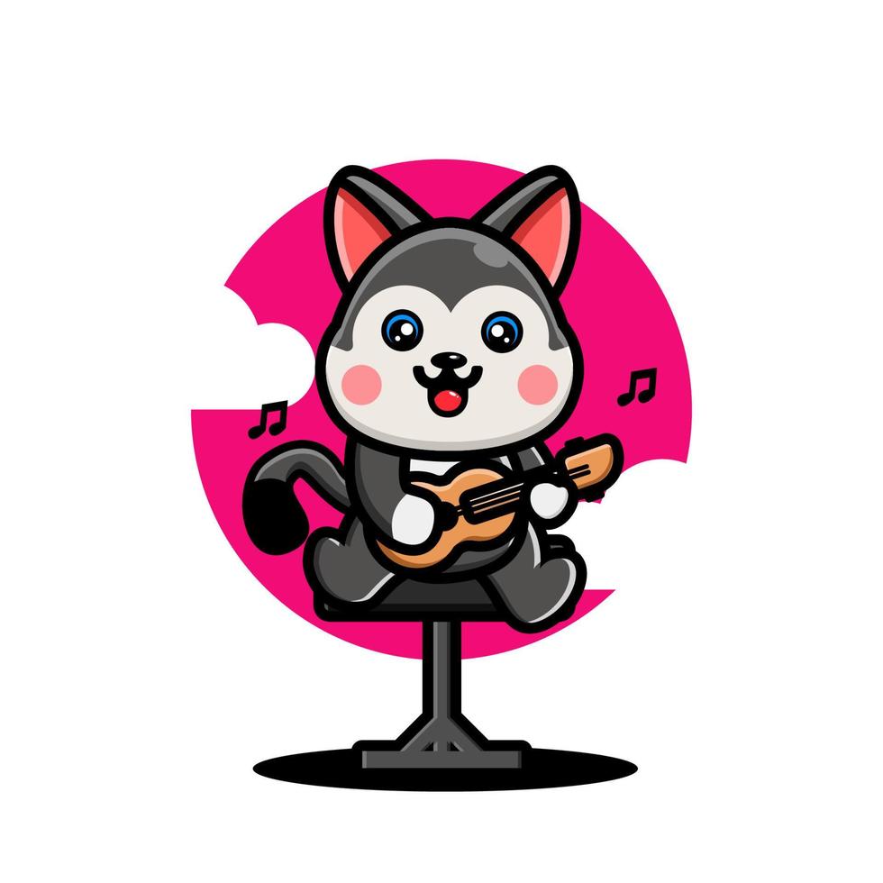 Cute husky playing guitar vector