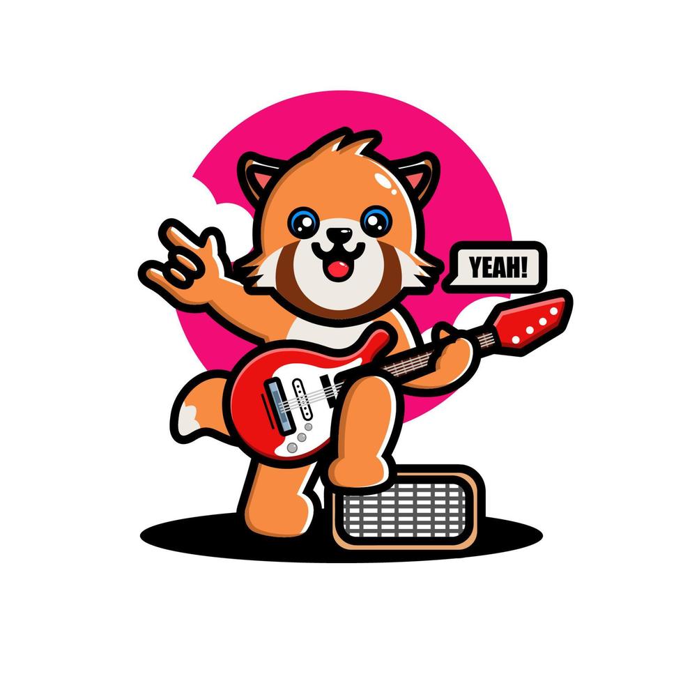 lindo panda rojo tocando la guitarra vector