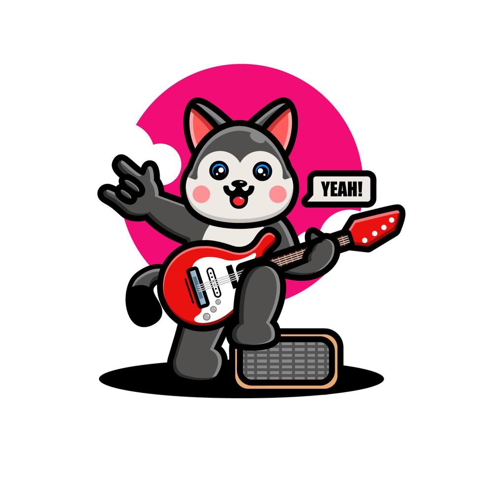 Cute husky playing guitar vector