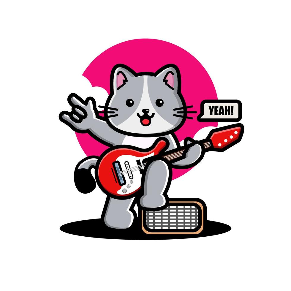 Cute cat playing guitar vector