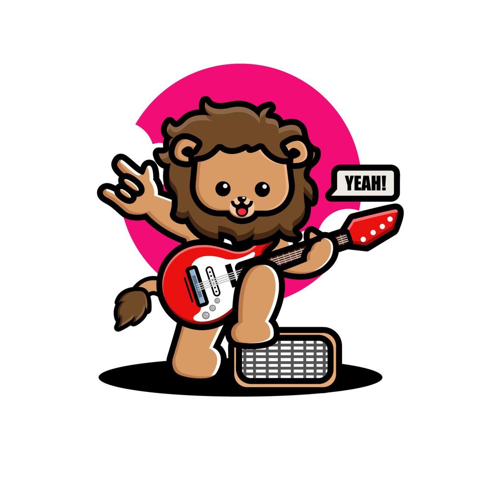 Cute lion playing guitar vector