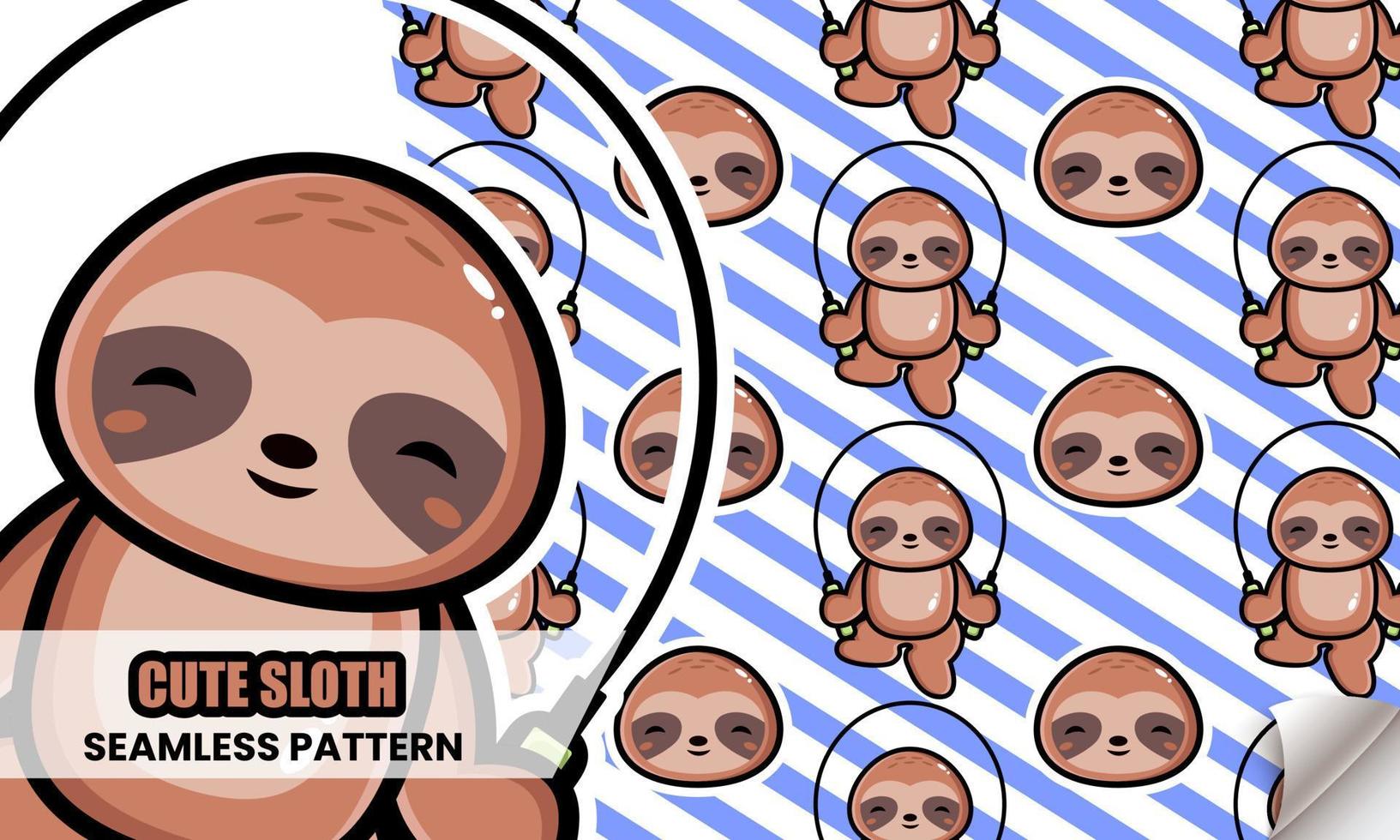 Happy cute sloth play jump rope seamless pattern vector