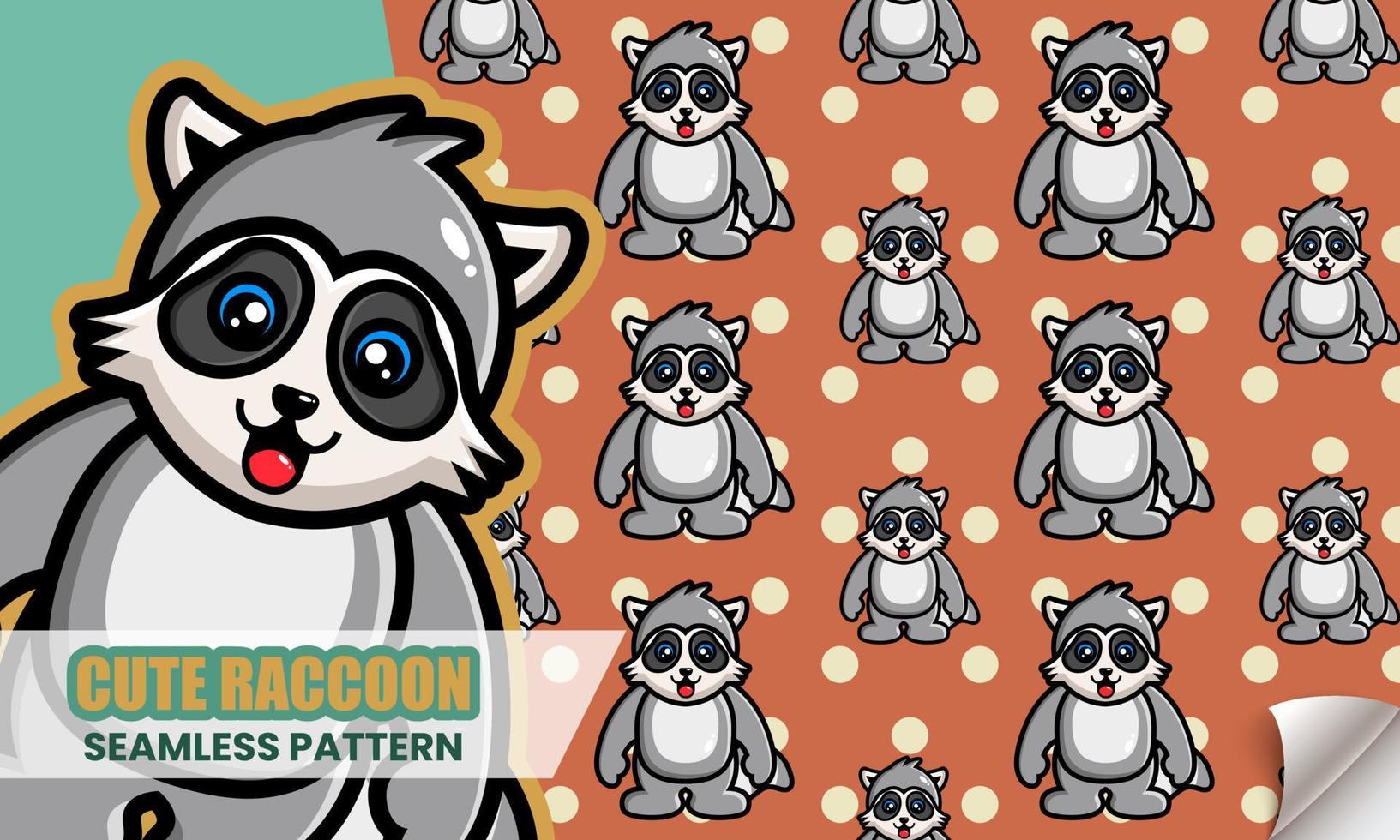 Cute raccoon cartoon seamless pattern vector