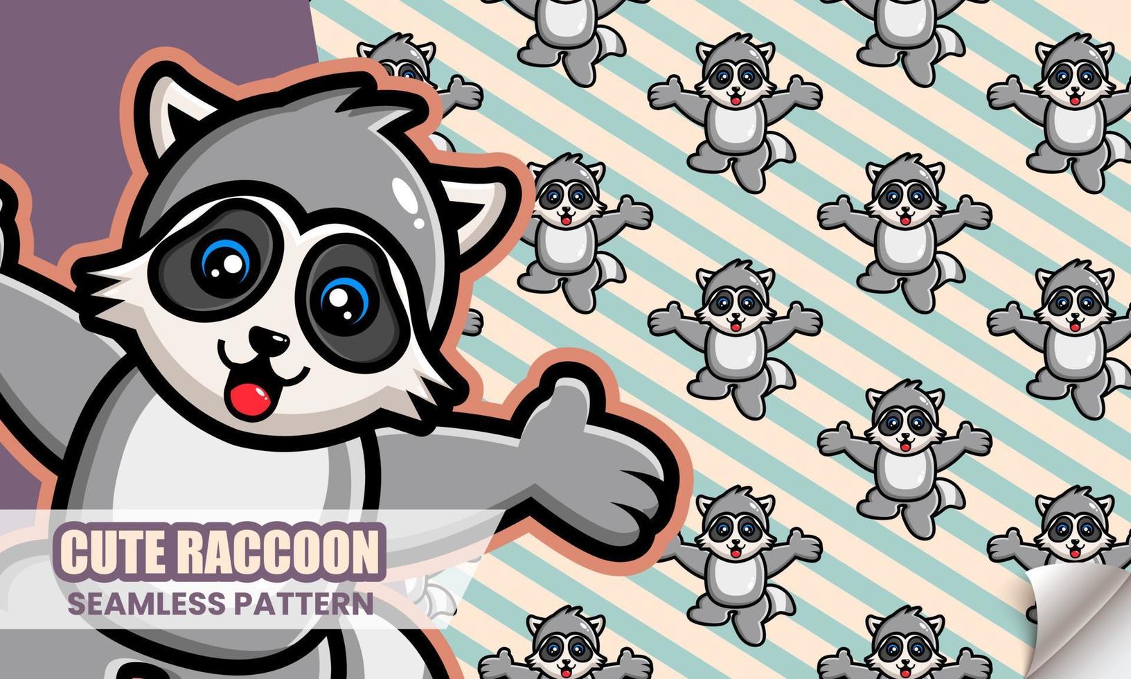 Cute raccoon cartoon jumping seamless pattern vector