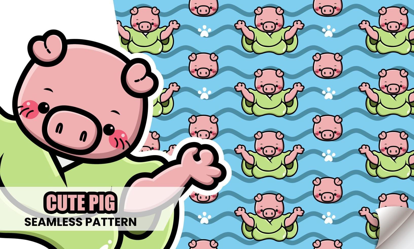 Cute pig yoga cartoon seamless pattern vector