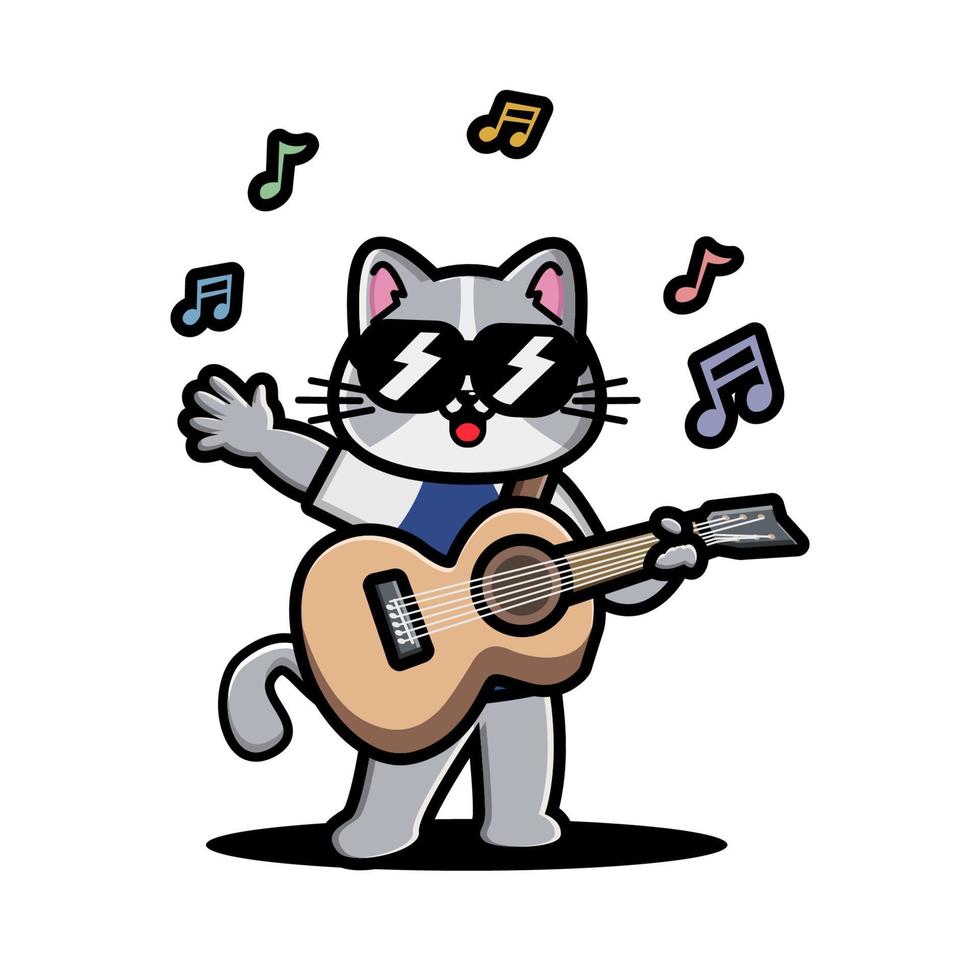 Cute cat playing guitar vector