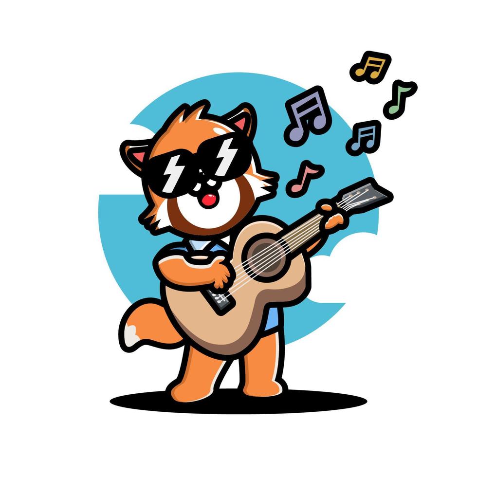 Cute red panda playing guitar vector