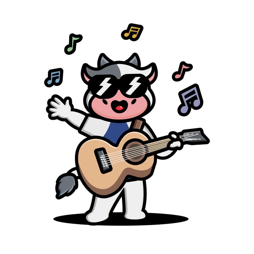 Cute cow playing guitar vector