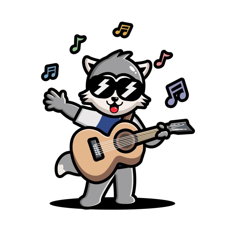 Cute Raccoon playing guitar vector