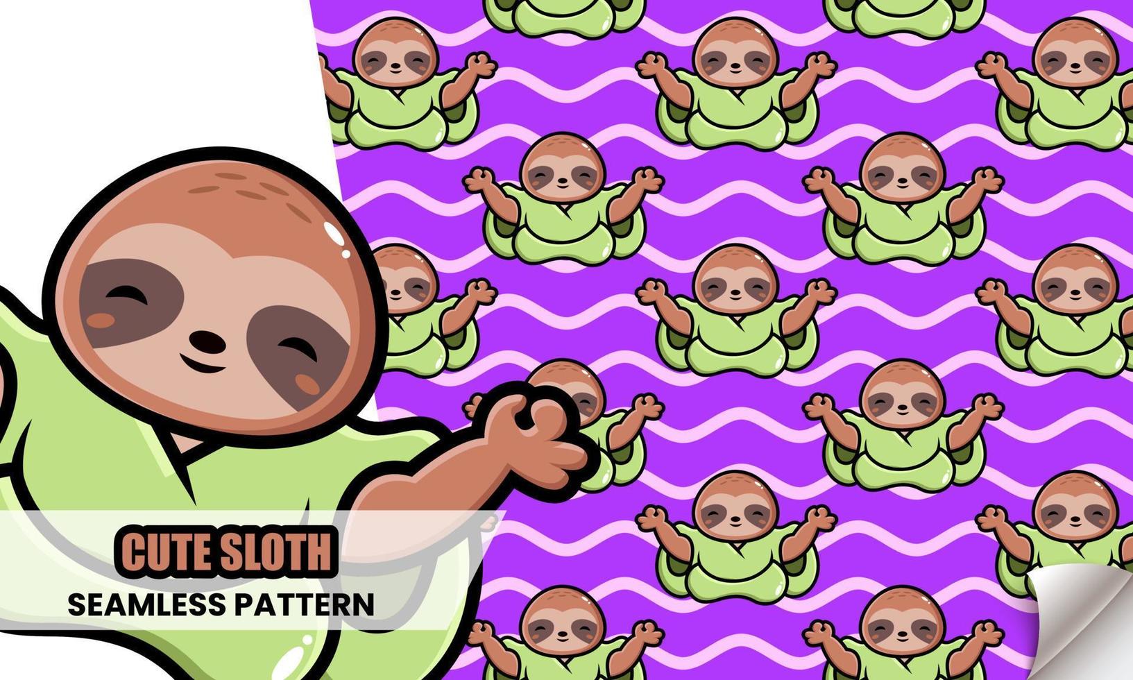 Cute sloth yoga cartoon seamless pattern vector