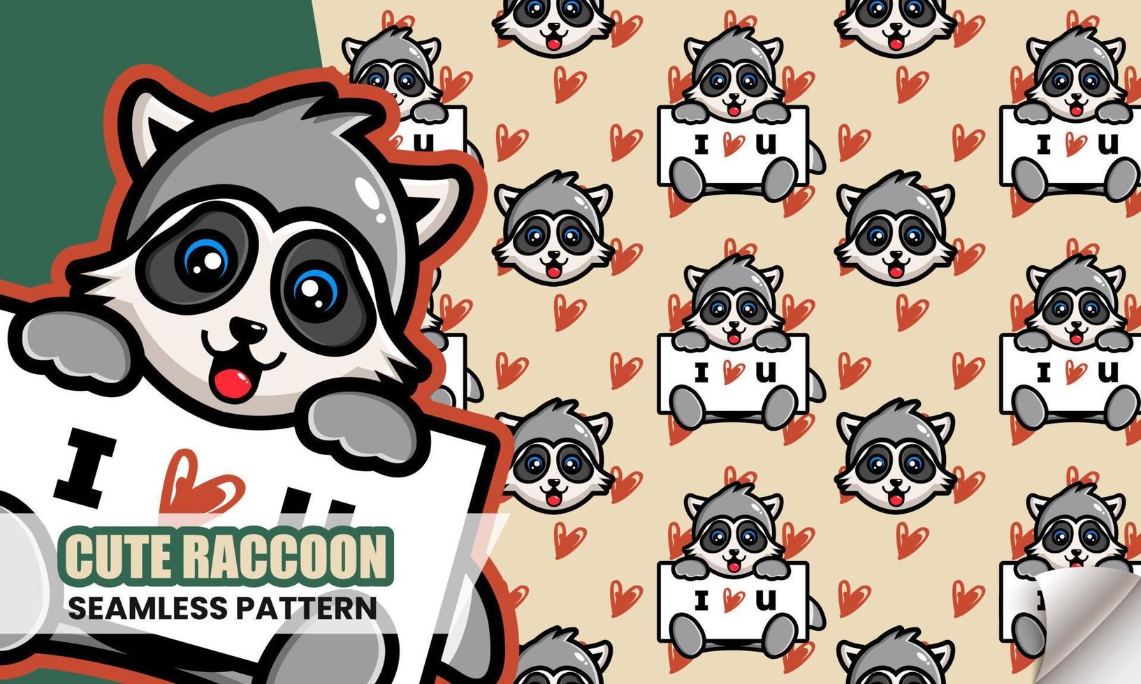 Cute raccoon seamless pattern vector