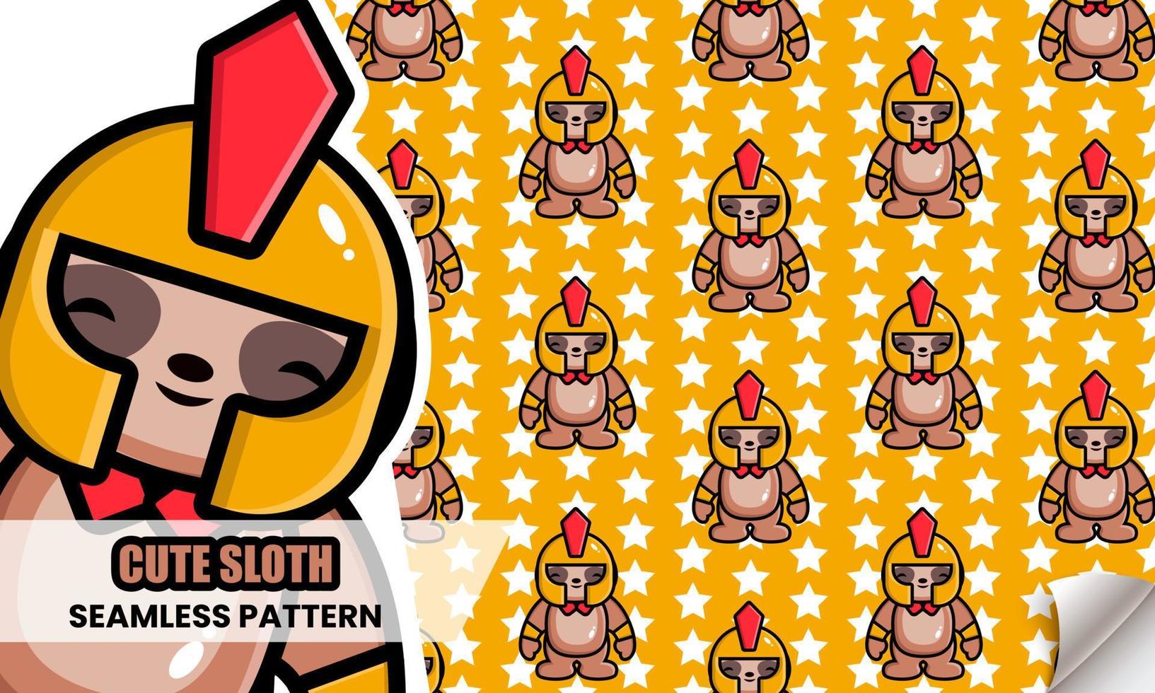 Cute sloth gladiator seamless pattern vector