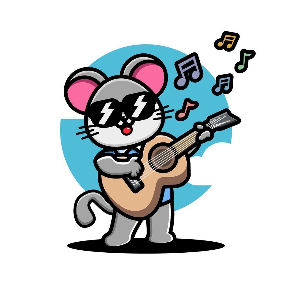 Cute mouse playing guitar vector