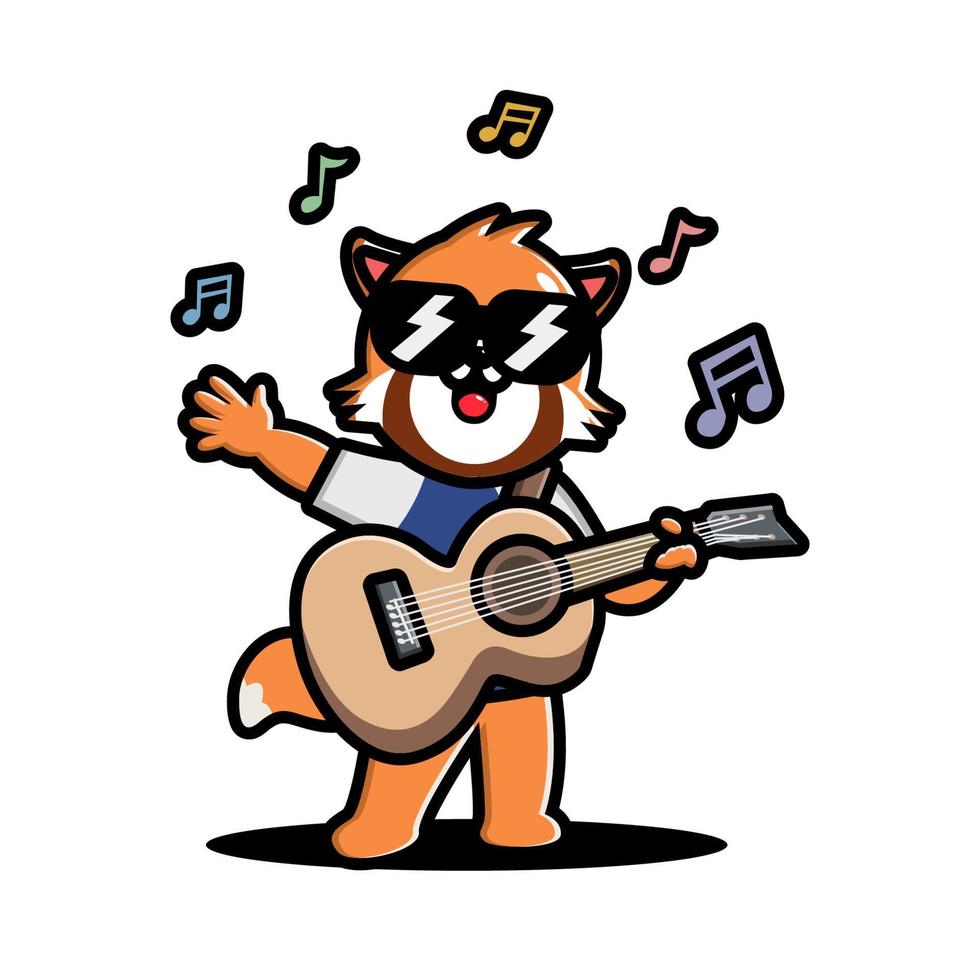 Cute Red Panda playing guitar vector