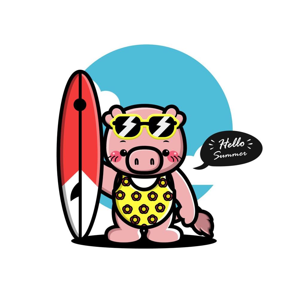 Cute pig summer vector illustration