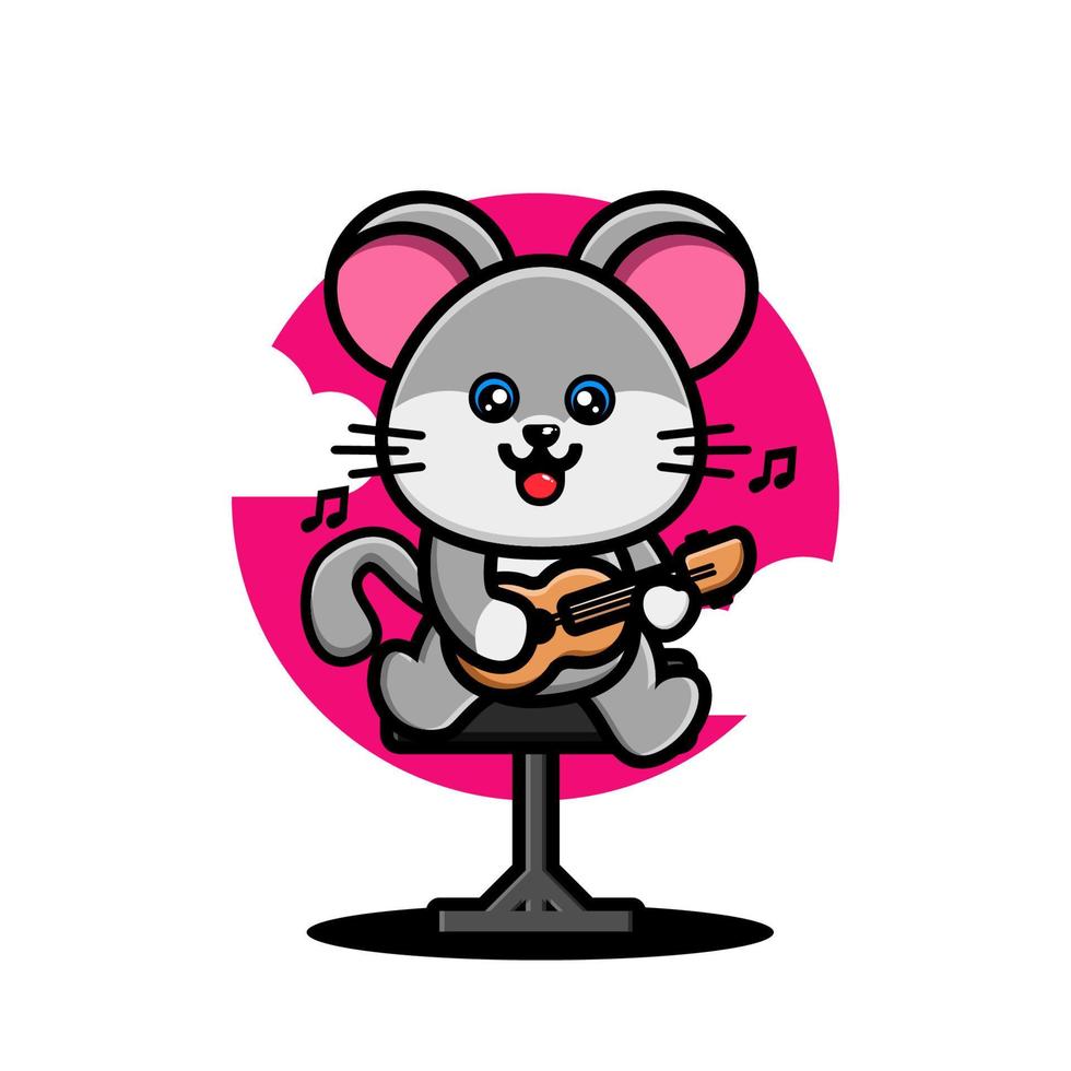 Cute mouse playing guitar vector