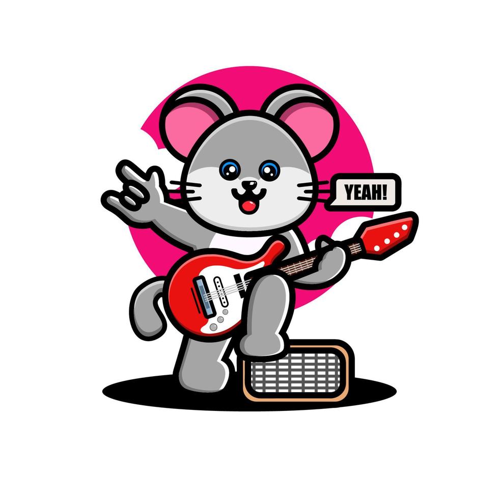 Cute mouse playing guitar vector