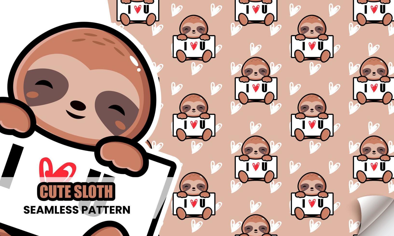 Cute sloth holding board seamless pattern vector