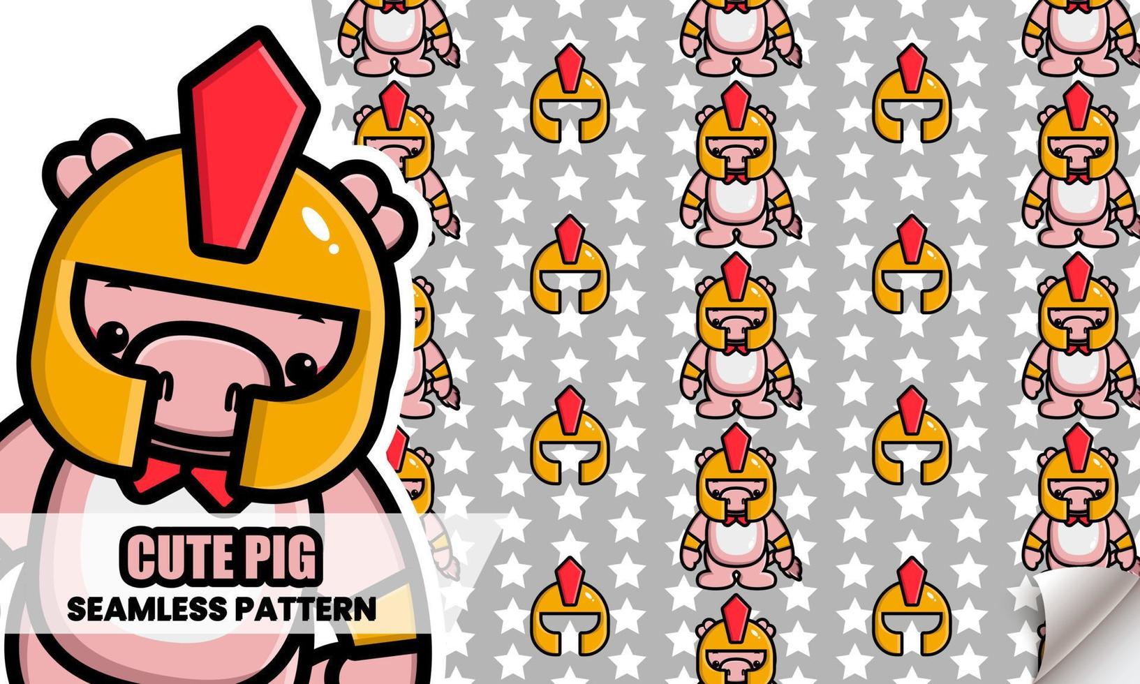Cute pig gladiator seamless pattern vector