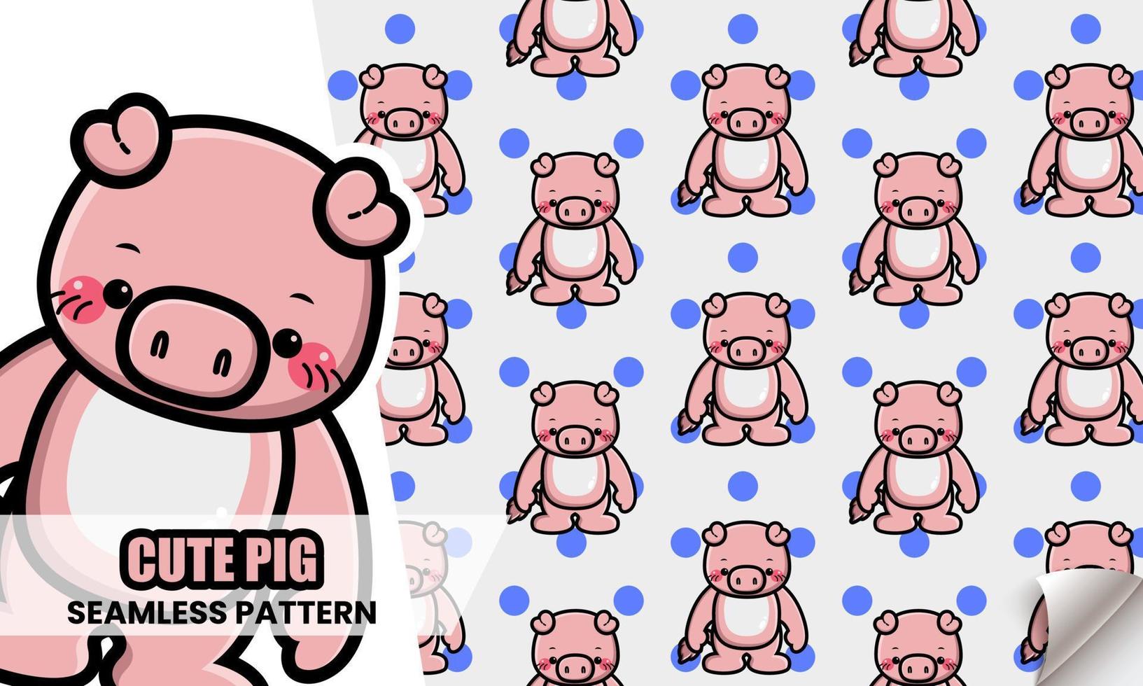 Cute pig cartoon seamless pattern vector