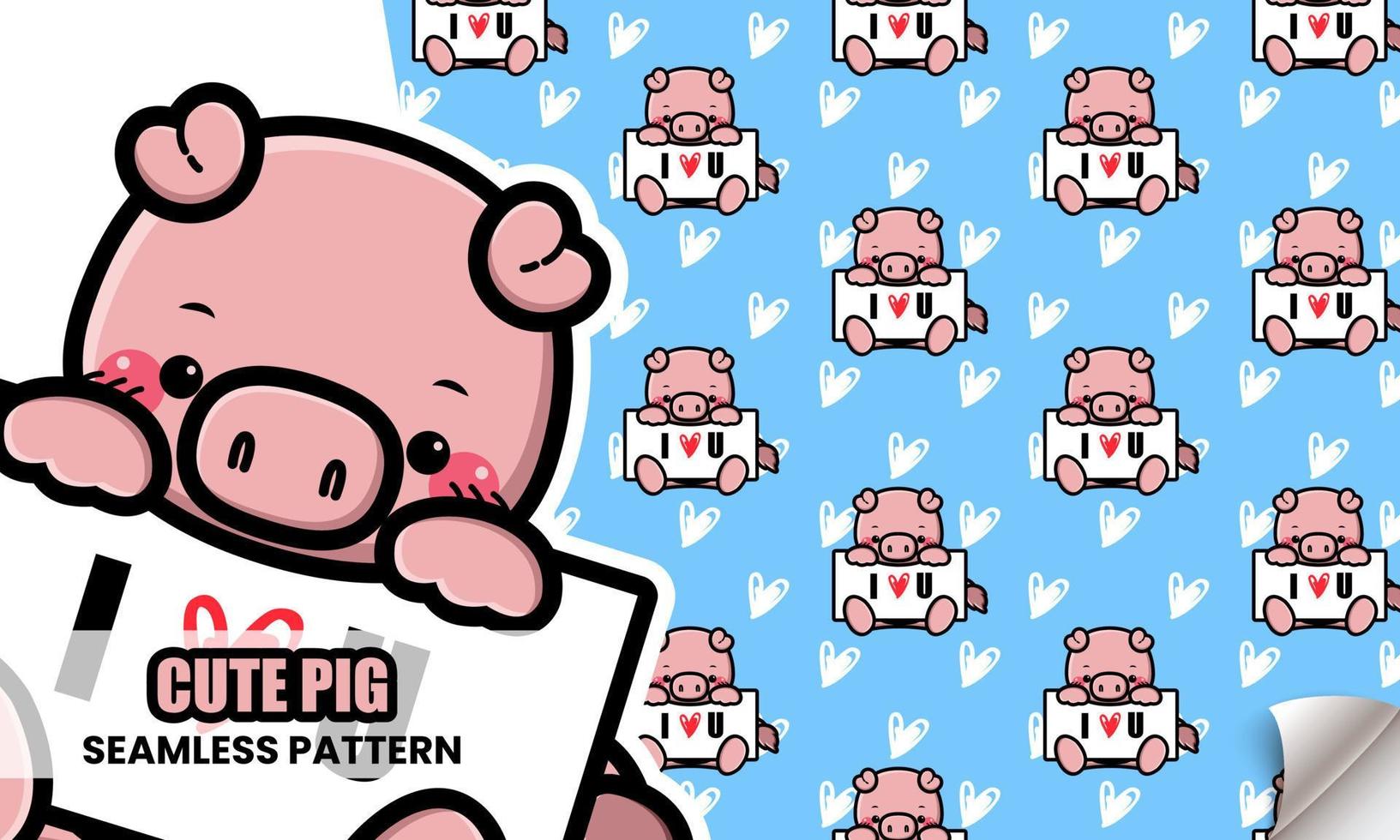 Cute pig holding board seamless pattern vector