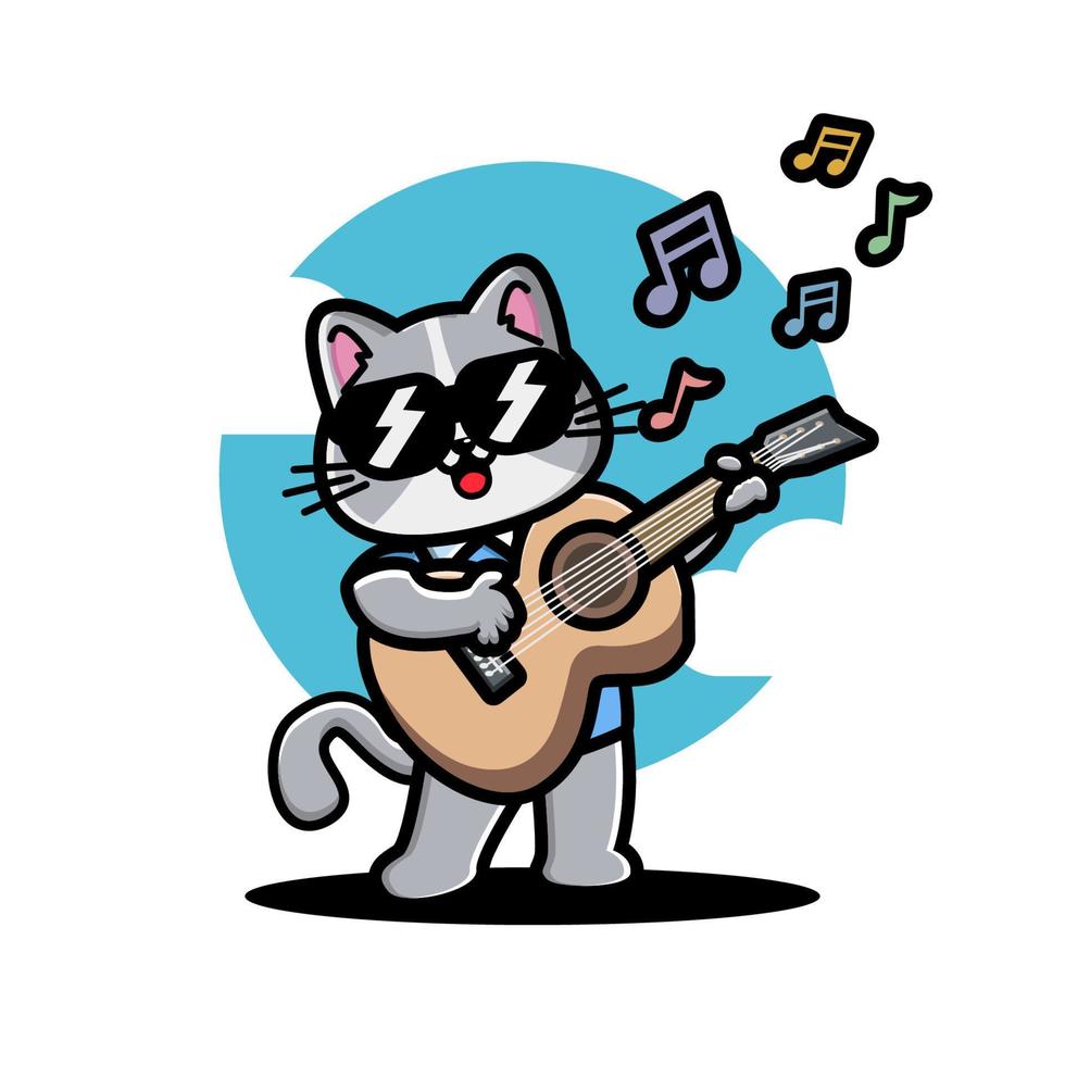 Cute cat playing guitar vector