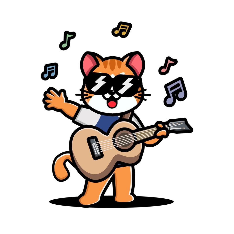 Cute cat playing guitar vector