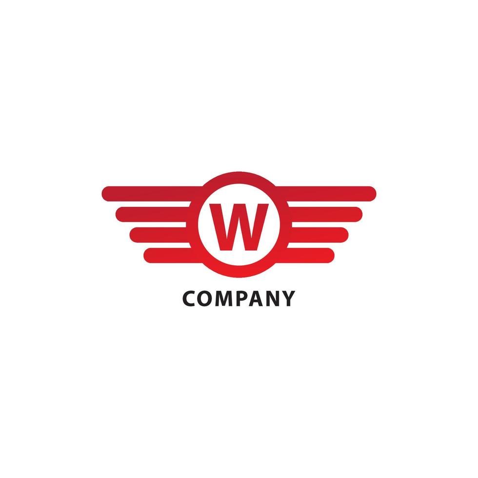 Letter W Initial Abjad Logo Design Template. Isolated On White Background. Rounded Wings, Ellipse Shape and Alphabet Logo Concept. Red Color Theme. vector
