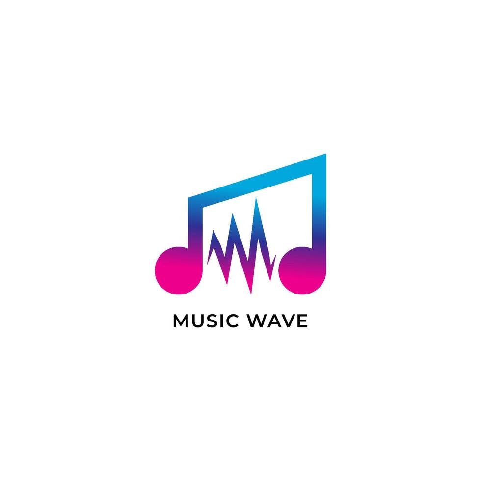 Colorful Musical note, beamed eighth notes with pulse.  Music wave logo concept isolated on white background. Neon Multicolor Gradient. vector