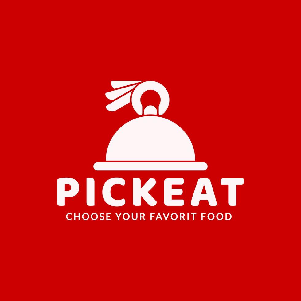 PICK EAT Logo Design Concept, Fit For Food Marketplace Application, Restaurant Delivery Order Services or etc. Red and White for Color Identity. vector