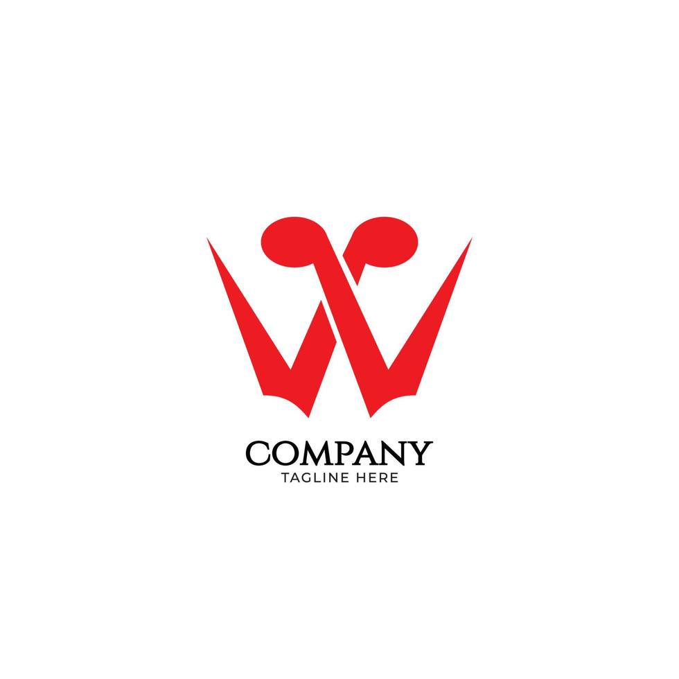 Sharp Letter W Alphabet Music Logo Design isolated on white background. Initial and Musical Note logo concept. Red Color Theme vector