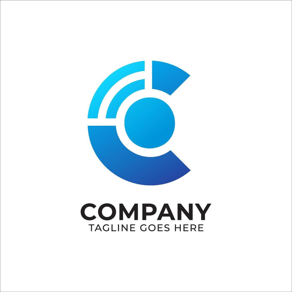 Letter C alphabet with wifi signal icon. Wireless technology logo design template for internet service provider company, apps, website, network installation services etc. Blue as color identity. vector