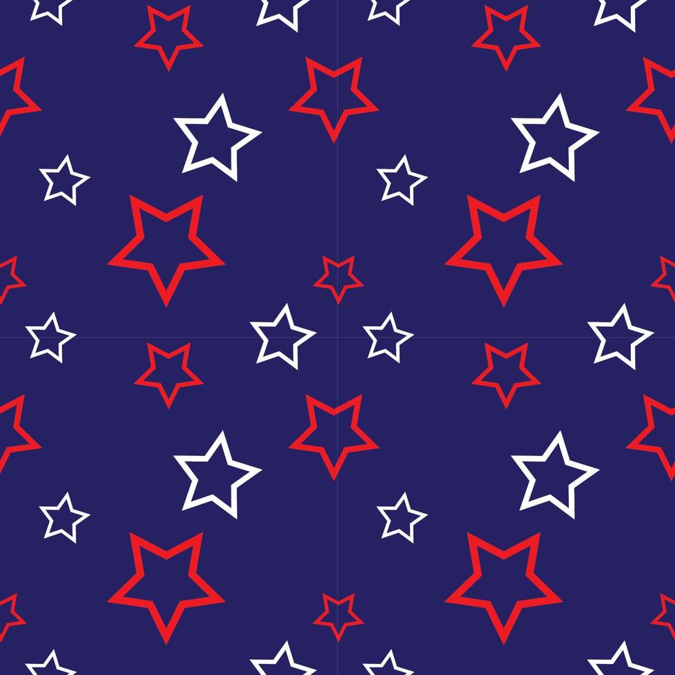 Outline Stars Shape Ornament. American Seamless Pattern Design Template. Red, Dark Blue and White Color Theme. vector