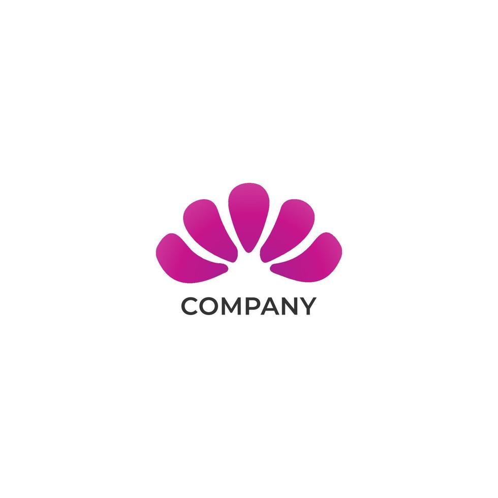 Abstract decorative flower petals logo design template isolated on white background. Radiance energi vector illustration. Purple violet gradient color.