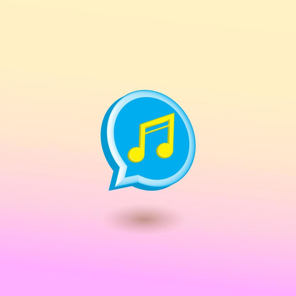 Blue Chat bubble with Yellow Musical note, Beamed Sixteenth Note in soft color gradation background. Creative 3D vector illustration.